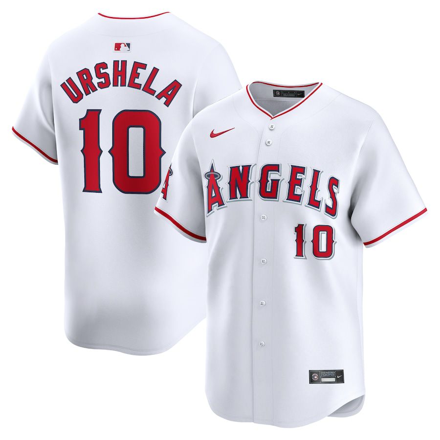 Men Los Angeles Angels 10 Gio Urshela Nike White Home Limited Player MLB Jersey